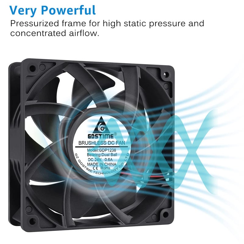 GDSTIME High Airflow 24V 120mm x 120mm x 38mm Dual Ball Bearing 5 Inch Brushless Cooling Fan - Image 3